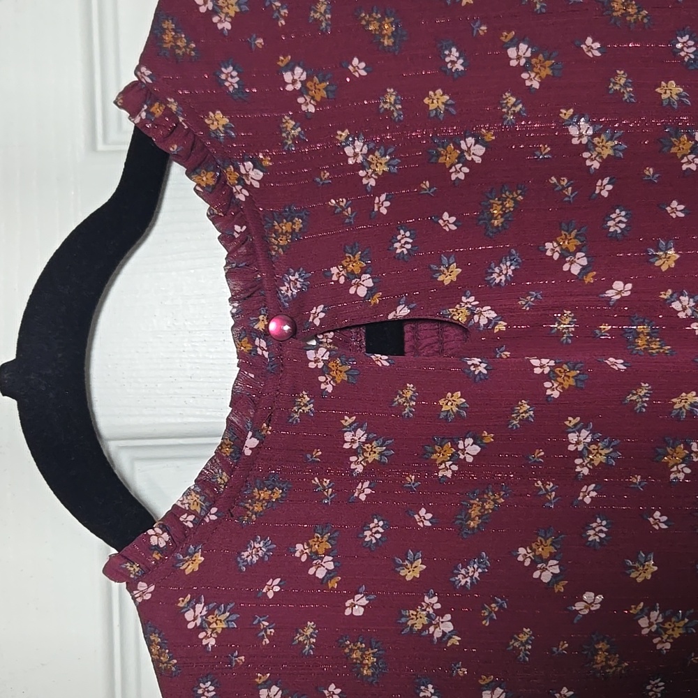 Zunie Smocked Floral Midi Dress | Juniors 14 - Fits Women’s XS–S | Wine Berry - Picture 16 of 17
